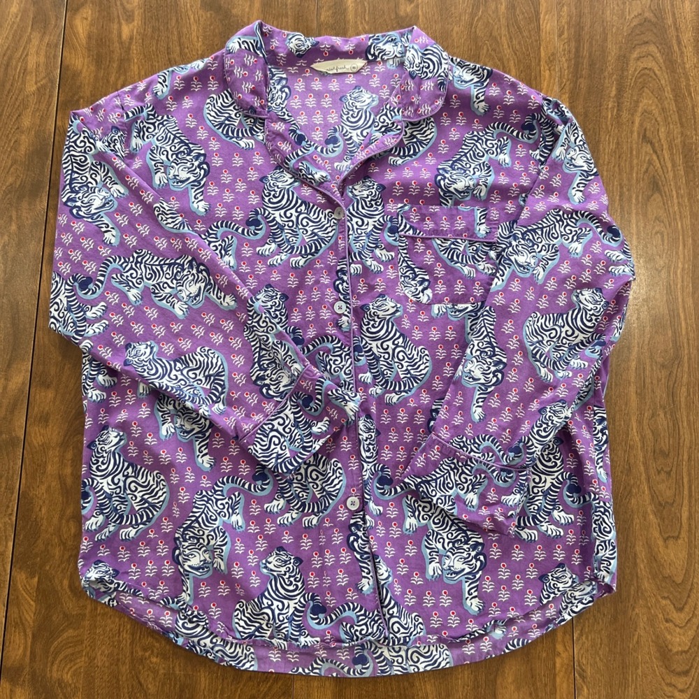 Printfresh Bagheera Purple Tiger Organic Cotton Pajama Top XL Sleep Shirt